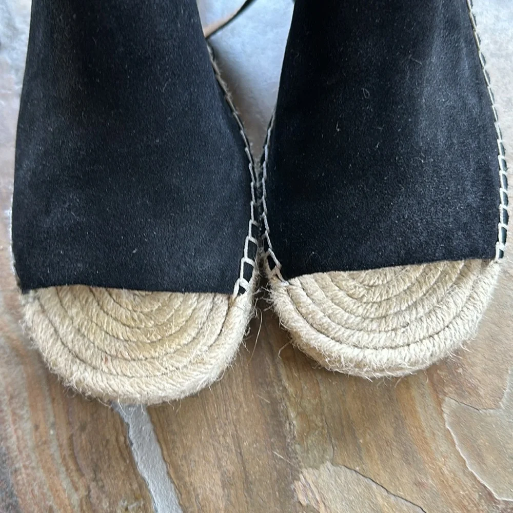 GAP Espadrilles Black Suede w/ Leather Silver Buckle Ankle Strap Size 8.5